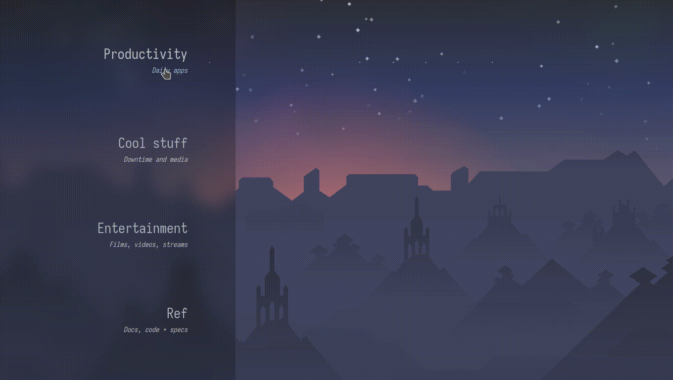 Startpage with parallax